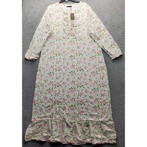 Noble Mount Flannel Long Night Gown Womens XL Multi Floral Ruffled Button Front